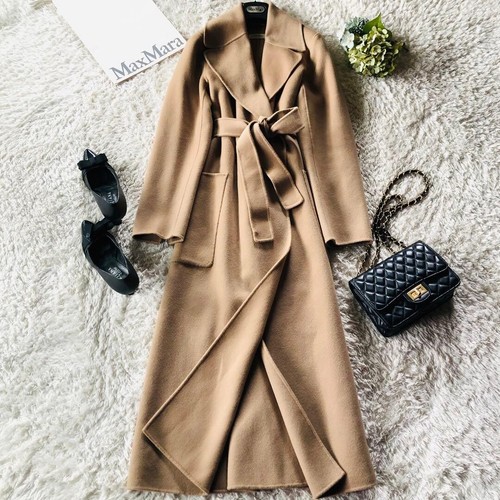 Manteau long ceinturé - , en